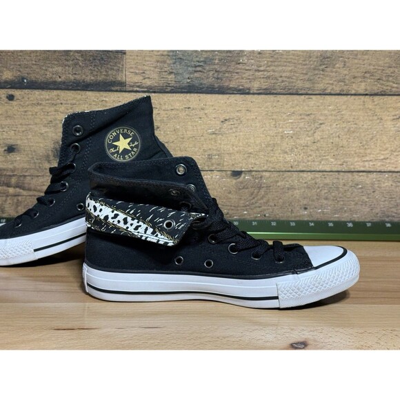 🔥 EXCELLENT Converse High Top 2 Fold Down LV Leopard Pattern W SZ 6 Black/gold - Picture 2 of 11